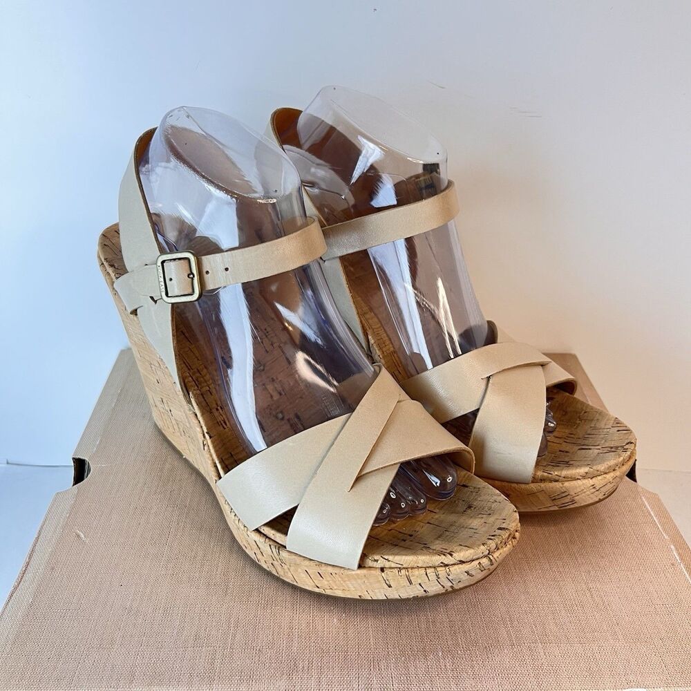 Kork-Ease Women’s Size 10M Cottagecore Cream Leather Cork Platform Wedge Sandals